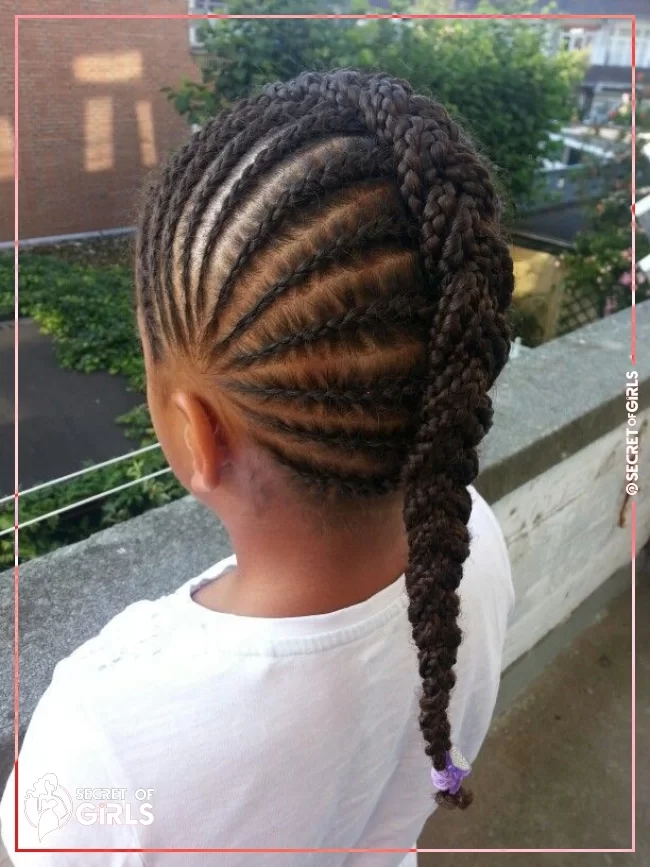 54. Cornrows with a Chunky Central Braid | 170 Cutest Braided Hairstyles for Little Girls (2020 Trends)