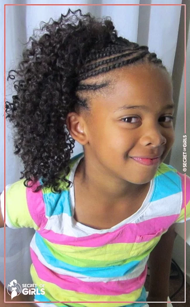 51. Cornrows with Kinky Curls | 170 Cutest Braided Hairstyles for Little Girls (2020 Trends)