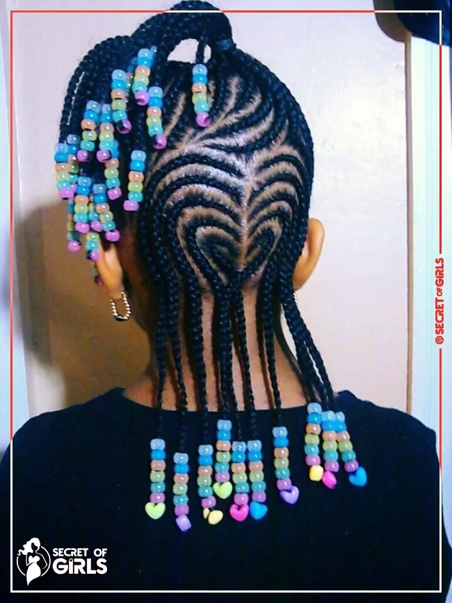 57. Heart-Shaped Cornrows | 170 Cutest Braided Hairstyles for Little Girls (2020 Trends)