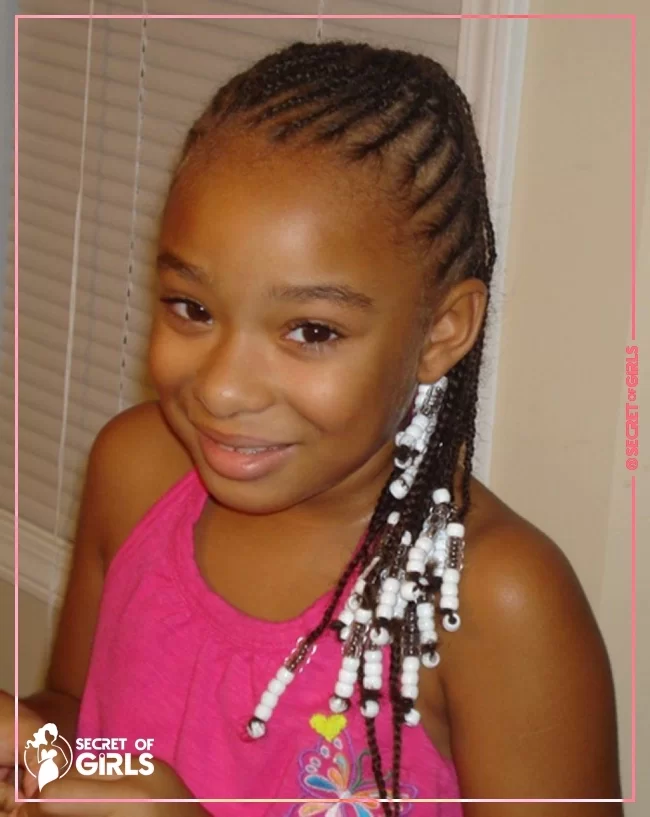 38. Cornrow Braids with White Beads | 170 Cutest Braided Hairstyles for Little Girls (2023 Trends)