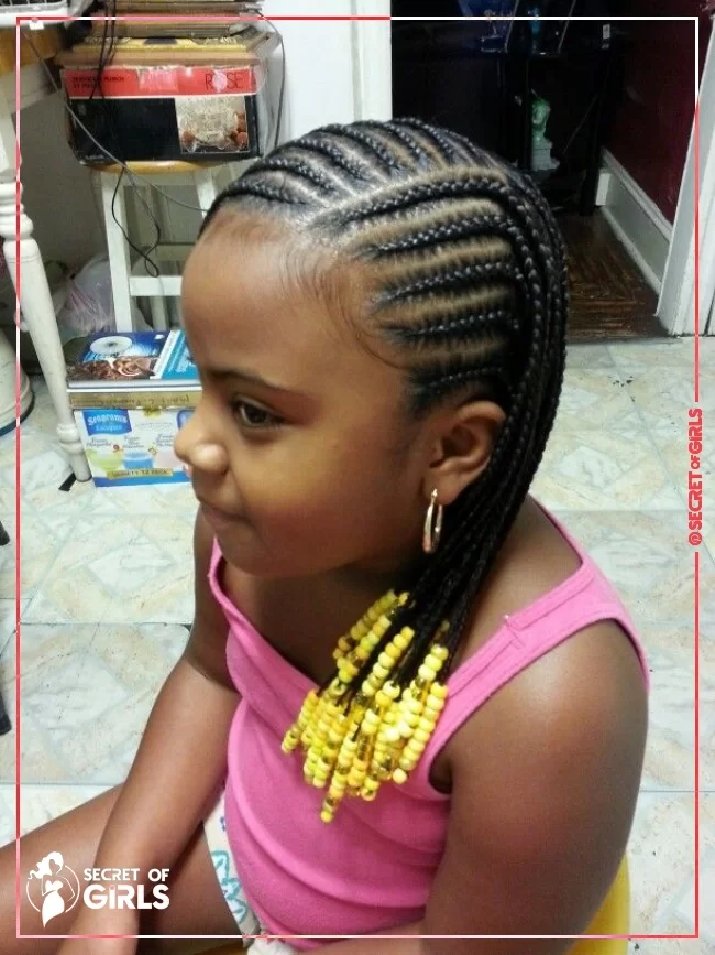 50. Sunshine Yellow Beads | 170 Cutest Braided Hairstyles for Little Girls (2020 Trends)