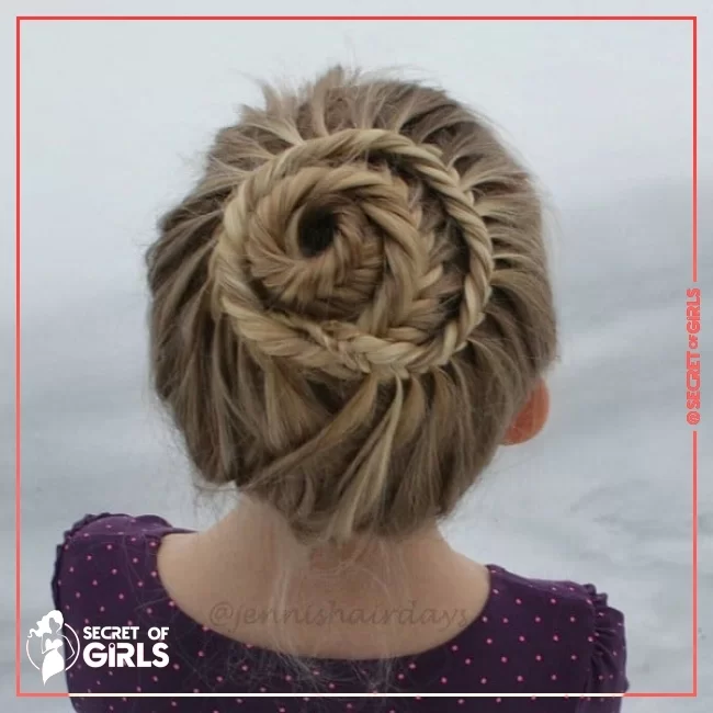 29. The Fishtail Braided Bun | 170 Cutest Braided Hairstyles for Little Girls (2023 Trends)