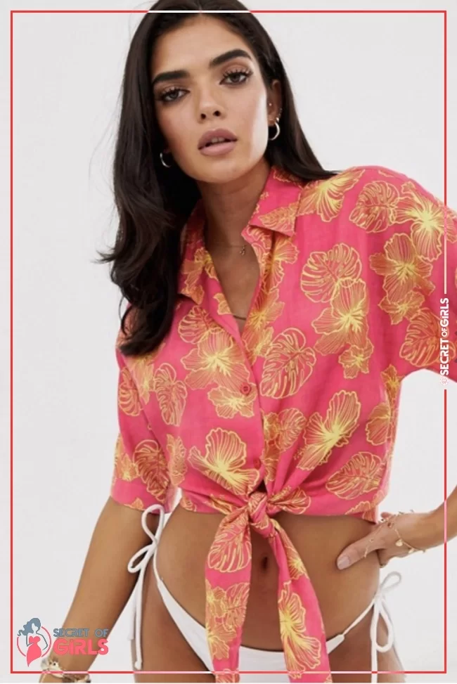 Sketchy Floral Hawaiian Print Tie Front Beach Shirt | 22 Cute Beach Outfit Ideas for Spring Break 2023