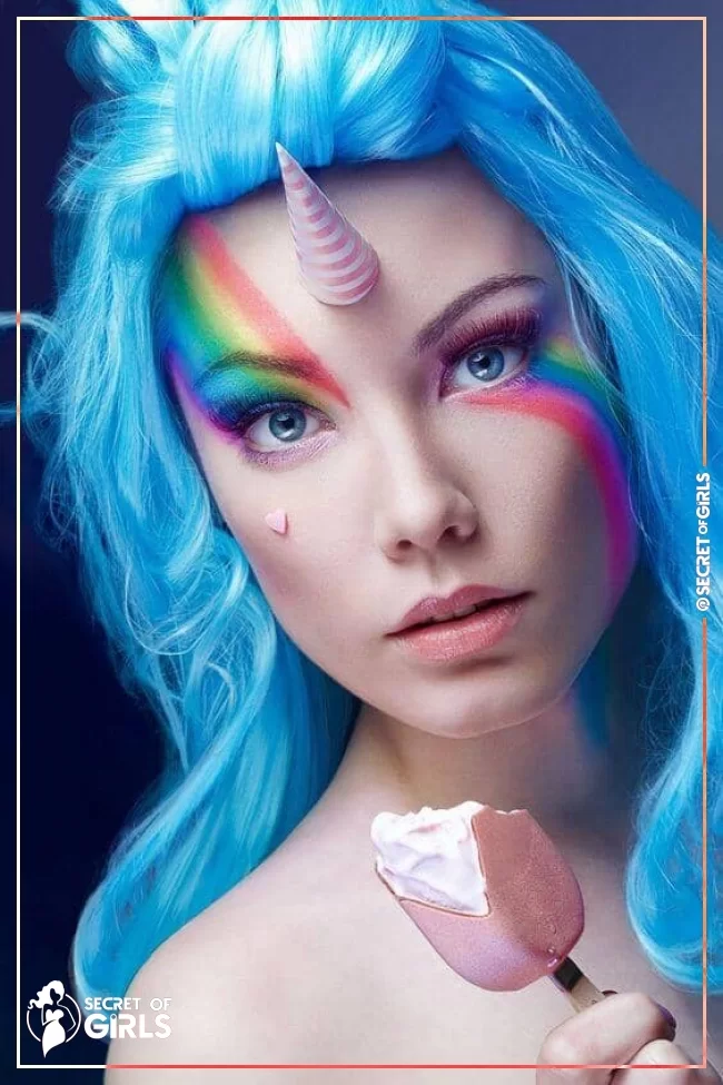 Pastel Palette With Rainbow Face Paint | 25 Ways to be the Queen of Unicorn Makeup