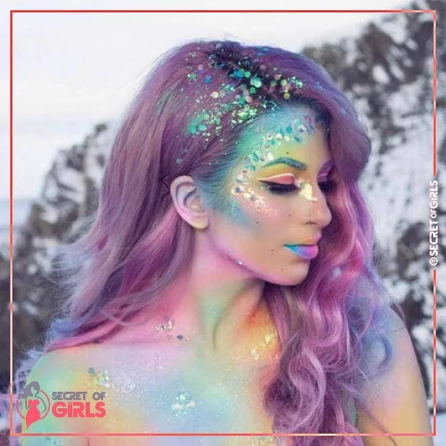 Pastel Rainbow Body Paint With Glitter | 25 Ways to be the Queen of Unicorn Makeup