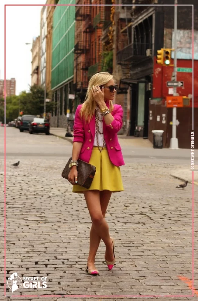 Stylish Pink and Yellow Look | 30 Yellow Skirt Outfits Ideas on How to Wear a Yellow Skirt