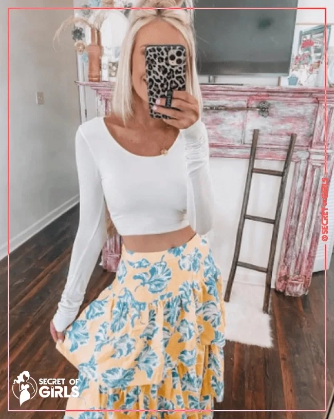 Printed Maxi Skirt | 30 Yellow Skirt Outfits Ideas on How to Wear a Yellow Skirt