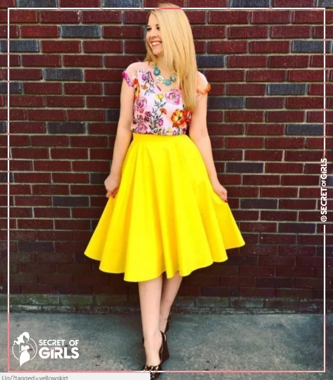 Midi Skirt Outfit for Spring | 30 Yellow Skirt Outfits Ideas on How to Wear a Yellow Skirt