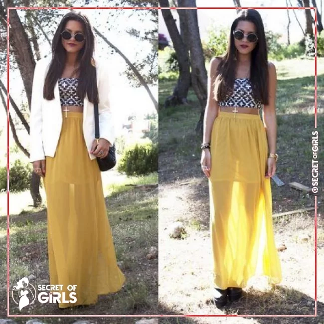How to Style a Sheer Yellow Skirt | 30 Yellow Skirt Outfits Ideas on How to Wear a Yellow Skirt
