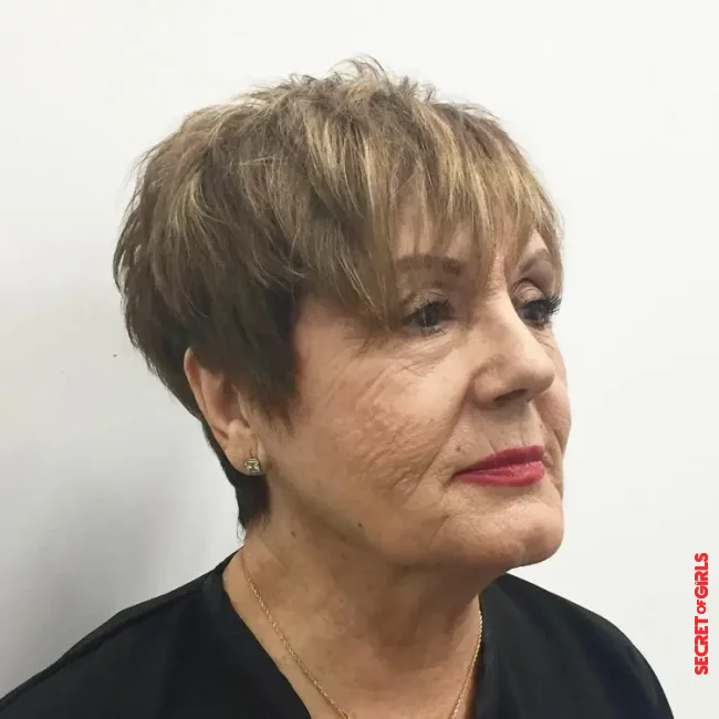 4. Choppy Pixie with Bangs and Babylights | 11 Modern Hairstyles for Women Over 70