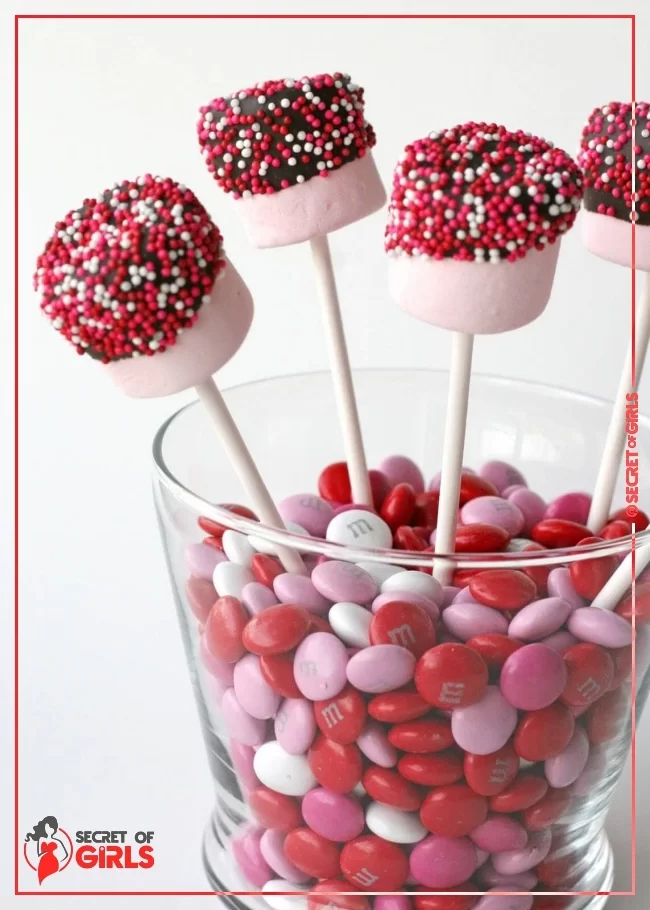 Pink Dipped Marshmallows on a Stick | 29 Adorable Valentine’s Day Candy Ideas