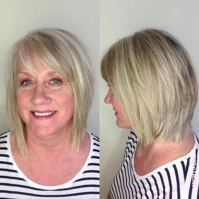 Stacked Bob: Short in the back, long in the front | 15 Bob Hairstyles with Bangs Over 50 - Styling Tips for Thin Hair