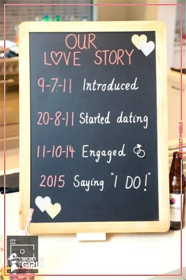 Cute Love Story Timeline Chalkboard Engagement Party Decoration | 25 Amazing DIY Engagement Party Decoration Ideas