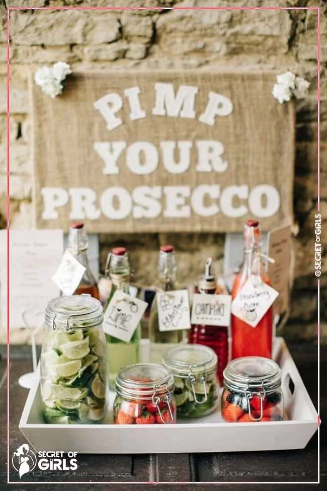 Super Fun Create-Your-Own Prosecco Bar | 25 Amazing DIY Engagement Party Decoration Ideas