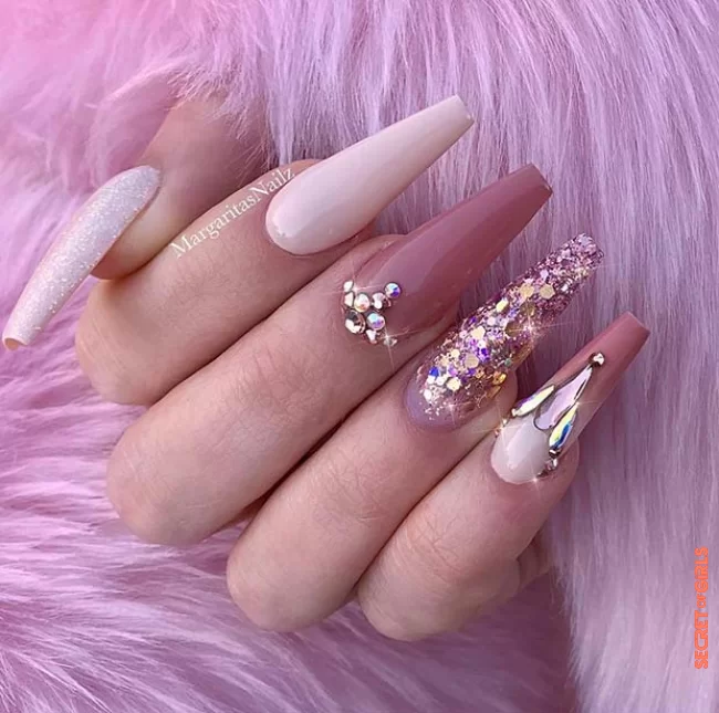 23. PURPLE GLITTER OMBRE | 23 Nail Designs and Ideas for Coffin Acrylic Nails 2023