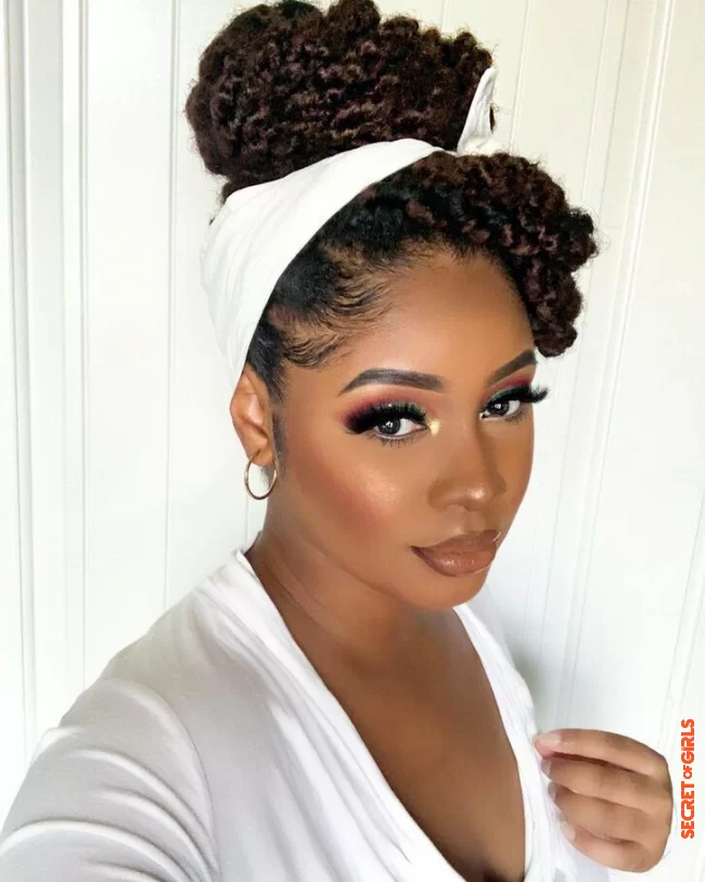 Pretty twists wrapped in a scarf | Hairstyle Trend: 12 Perfect Haircuts For Bridesmaids With Afro Hair