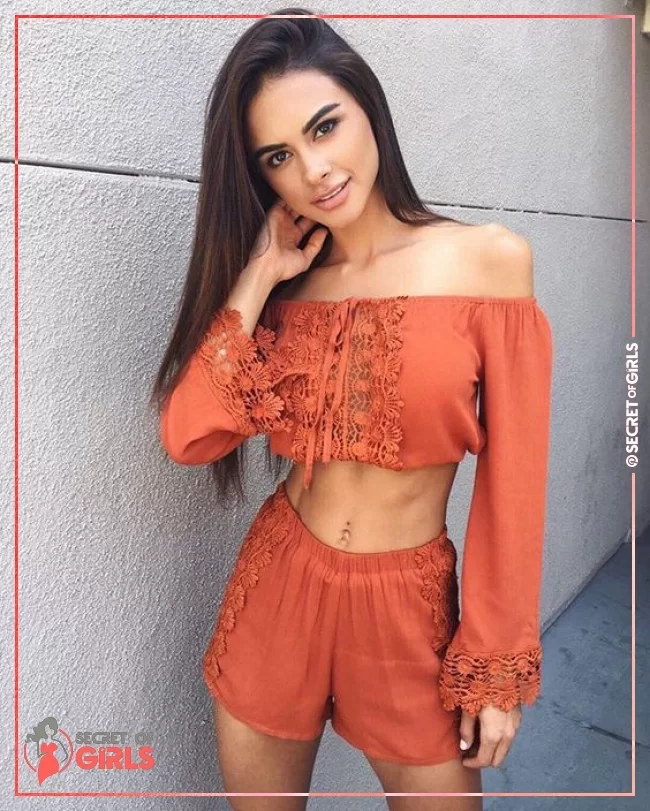 Ochre Lace Off Shoulder Crop Top & Shorts | 30 Cute Summer Outfits For Women And Teen Girls