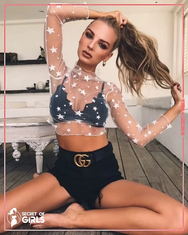 White Pattern Transparent Lace Top with Bralet Top & Black Shorts | 30 Cute Summer Outfits For Women And Teen Girls