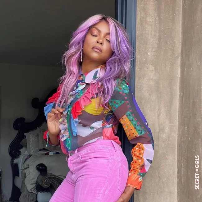 Hairstyle trend two-tone look: Actress Taraji P. Henson opts for purple highlights | Taraji P. Henson Wears This Cool, Extraordinary Hairstyle Trend