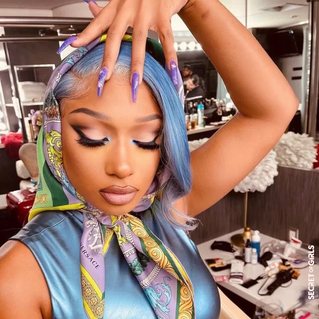 Unusual: Megan Thee Stallion with ocean blue hair | Splash! Blue Hair Color Is The Most Unusual Hairstyle Trend In Summer 2021