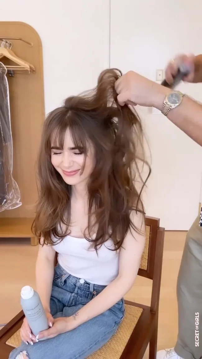 6. step for full hair: Hair oil and spray | "Emily in Paris" Star Lily Collins: Her Best Tricks for Full Hair