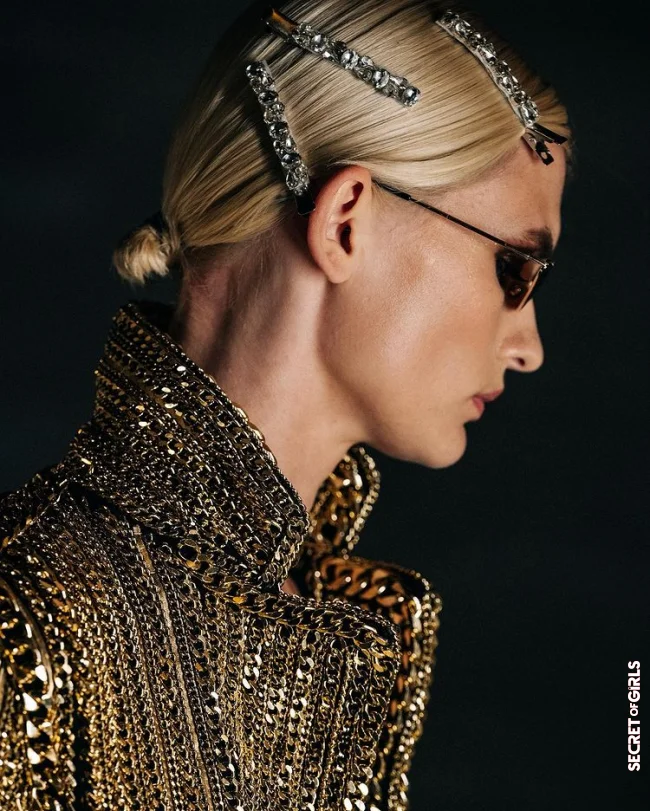 Elegant: Subtle rhinestone hair clips could be seen at Tom Ford | Hairstyle Trend: Will The Fancy Bun From New York Be Hip?
