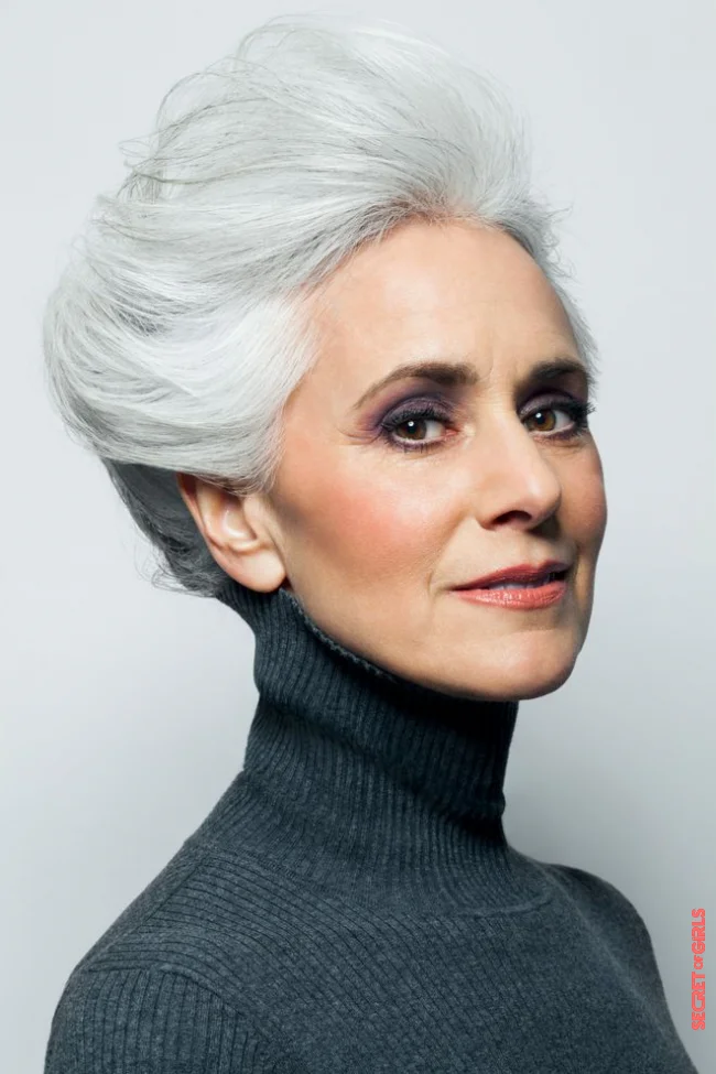 60-year-old woman white hair hairstyle model | Gray Hair: Best Ideas For Haircuts After 60