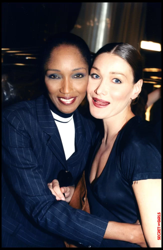 Carla Bruni and her smooth bun, with the top Katoucha in 1997 during Fashion Week in Paris | Carla Bruni: Her Beauty Evolution In 50 Looks