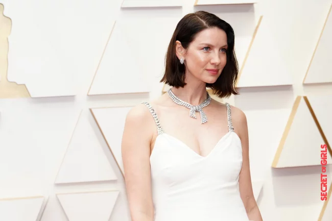 Medium-length dark bob with a side parting on Caitriona Balfe contrasts well with her fair, glowing skin | Oscars 2023: These are The Best Beauty Looks on The Red Carpet