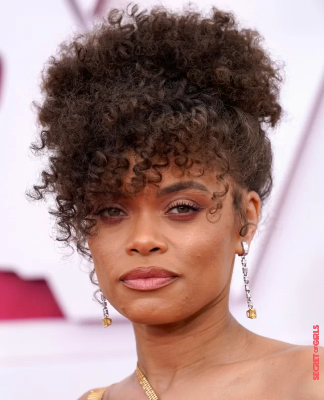 Andra Day's high, curly bun | Oscars 2021: Halle Berry, Margot Robbie... 20 Most Beautiful Hairstyles Of The Stars