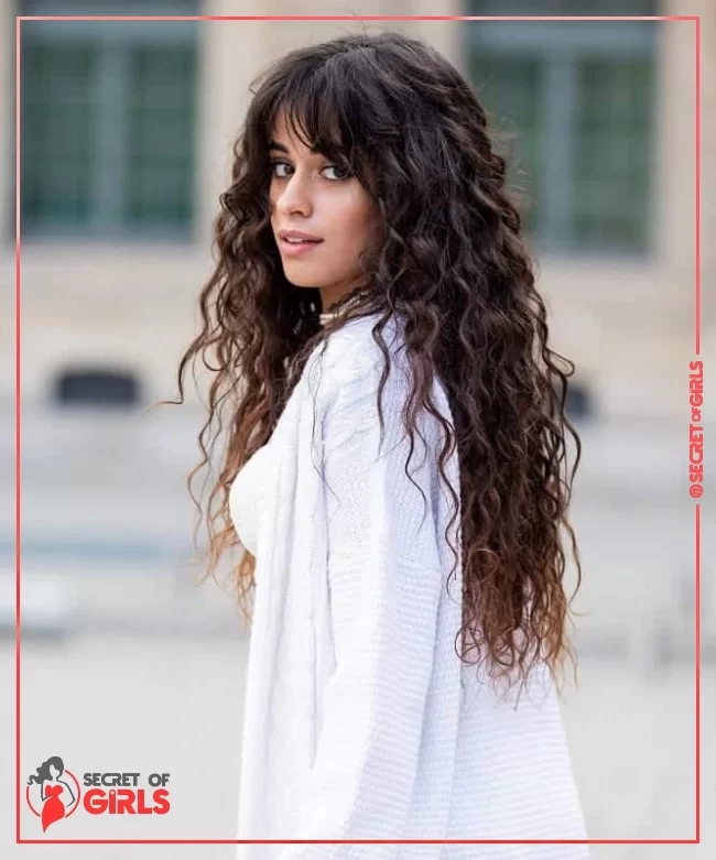 1. Long Curly Hair with Bangs | 60 Best Curly Hairstyles With Bangs to Try