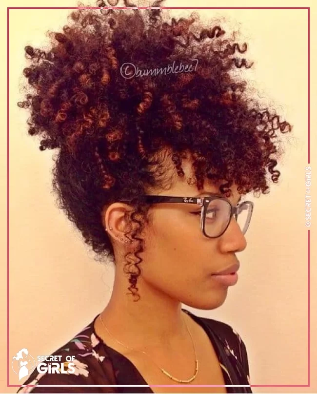 36. Curly Puff with Bang | 60 Best Curly Hairstyles With Bangs to Try