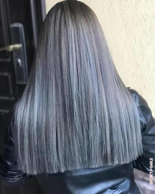 Silver highlights on long hair for color with cool reflections | Most Beautiful Shades Of Coloring For Gray Hair