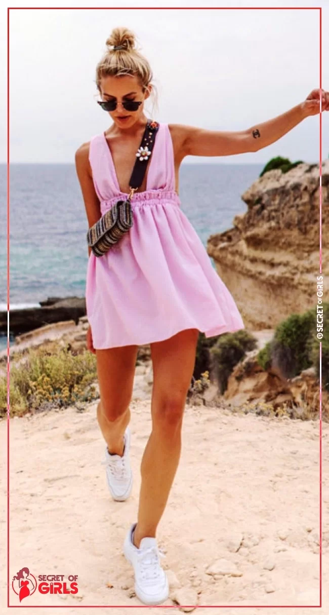 #22 Pink Dress   White Sneakers. Pic&nbsp; | 43 Lovely Summer Outfits for Every Occasion