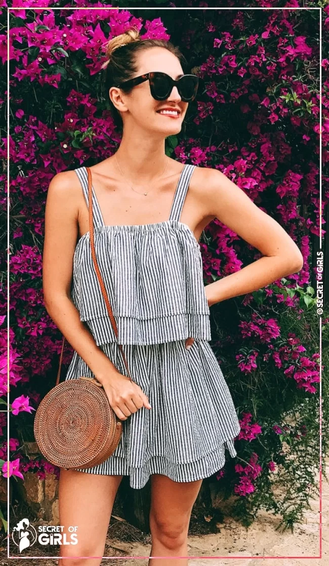 #28 Striped Dress   Round Shoulder Bag. Pic&nbsp; | 43 Lovely Summer Outfits for Every Occasion
